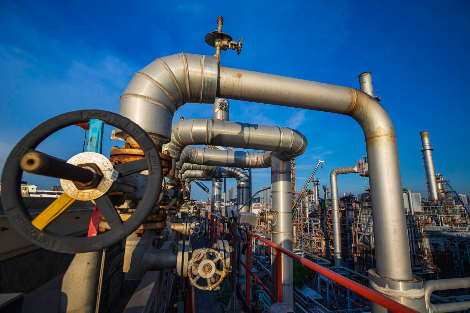 Pipeline valves and energy infrastructure against open sky